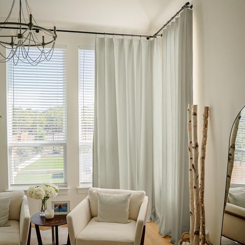 TWOPAGES Light Gray Linen Textured Pinch Pleated Curtain 108 Inches