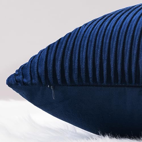 YCOLL Navy Blue Pillow Covers 22x22 Set of 2 Velvet Striped Pattern