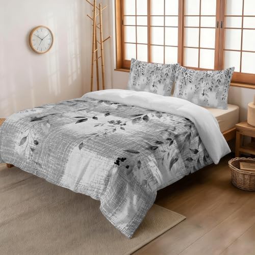 3 Pieces Bedding Set King Size, Rustic Botanical Soft Duvet Covers Set