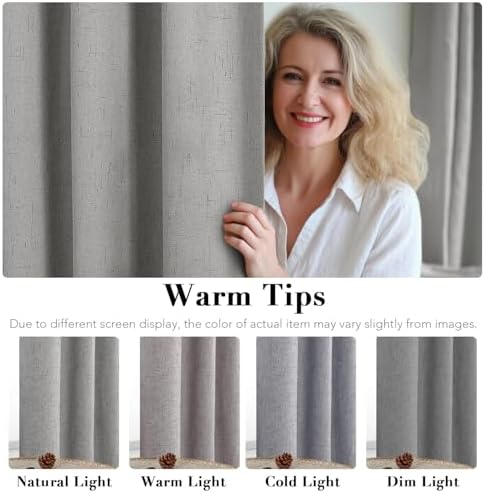 H.VERSAILTEX 100% Blackout Linen Curtains 120" L 2 Panels Dove Gray