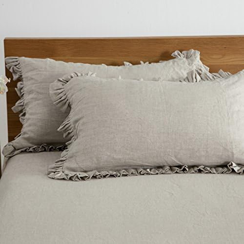 100% Linen Duvet Cover Set, 3Pcs Farmhouse Ruffled Bedding Cover Set