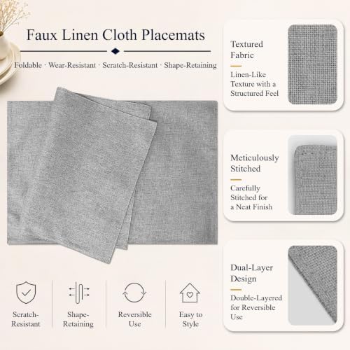 Placemats Set of 4, Cotton Linen Blend Cloth Place Mats, Light Gray