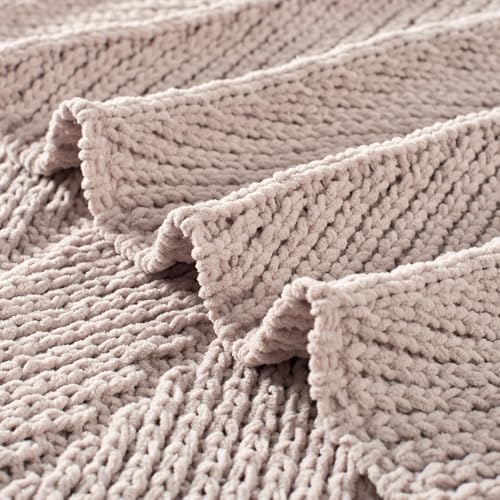 Chunky Chenille Knit Throw Blanket for Couch 50"x60"