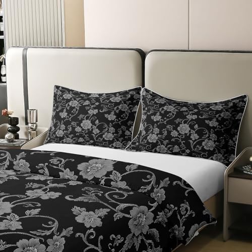 Erosebridal Boho Floral Duvet Cover Set Grey Flower 100% Cotton