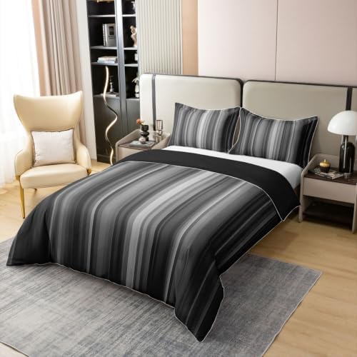 Feelyou Abstract Gray Black Striped Duvet Cover 100% Cotton Soft King