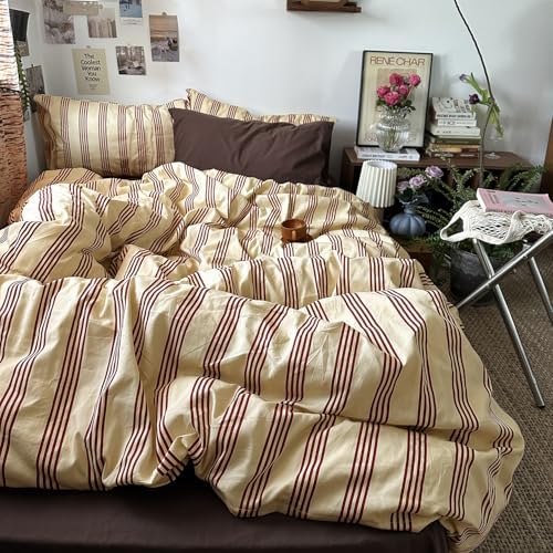 mixinni Vintage Striped Comforter Set King Size - Soft Cotton 3-Piece
