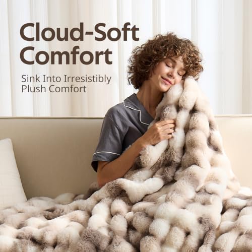Fluffy Faux Fur Bubble Throw Blanket, 60'' x 80'', Tie-Dye Brown