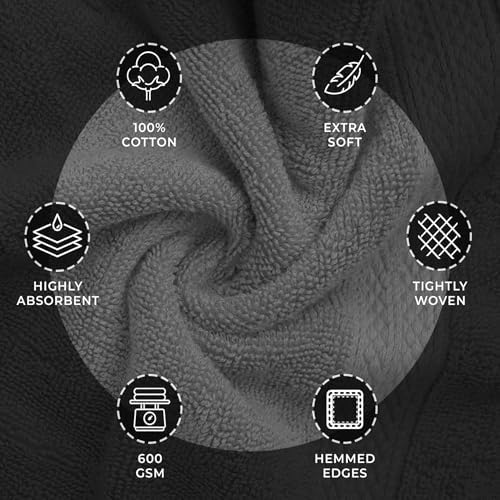 IMPEX 4 PC Bath Towel Set, 100% Cotton Bath Towel 27"x54" - Grey