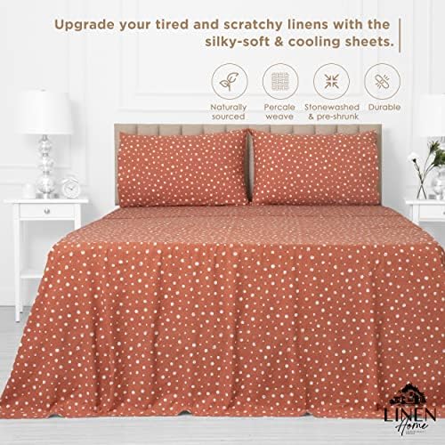 Linen Home Cotton Lyocell Blend Percale Sheet Set Twin, Polka Cedar