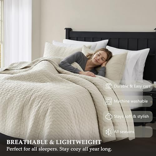 palassio Beige 100% Cotton Quilt King Size Bedding Sets with 2 Pillow