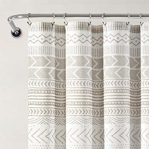 Lush Decor Hygge Geo Shower Curtain, 72" W x 72" L, Taupe/White