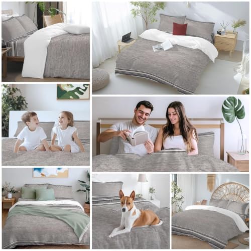 Neutral Light Gray Duvet Cover Set-4 Pieces Cal King Bedding Sets