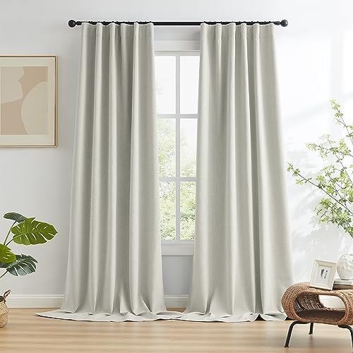 KEQIAOSUOCAI Greyish Beige Blackout Curtains 108 Inches Long 2 Panels