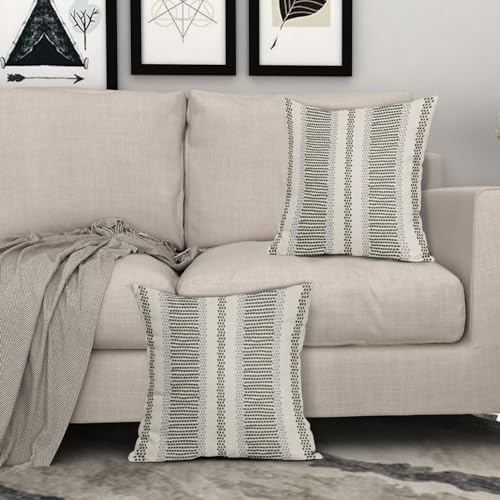 Olive Green Pillow Covers 22x22 Set of 2 Gray Grey Dot Striped