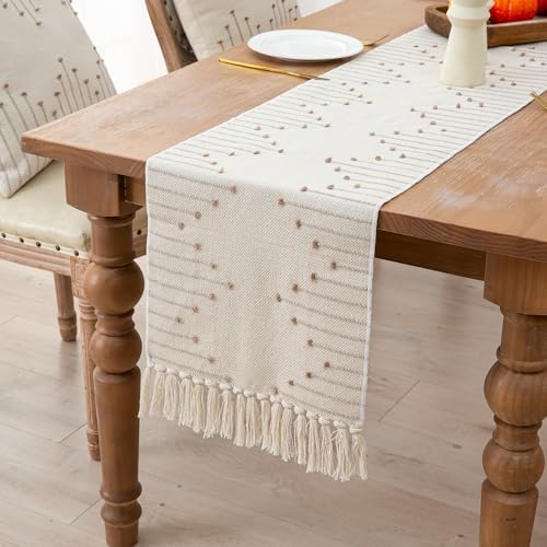 Table Runner 90 Inches Long, Boho Style with Handmade Tassels, 70%
