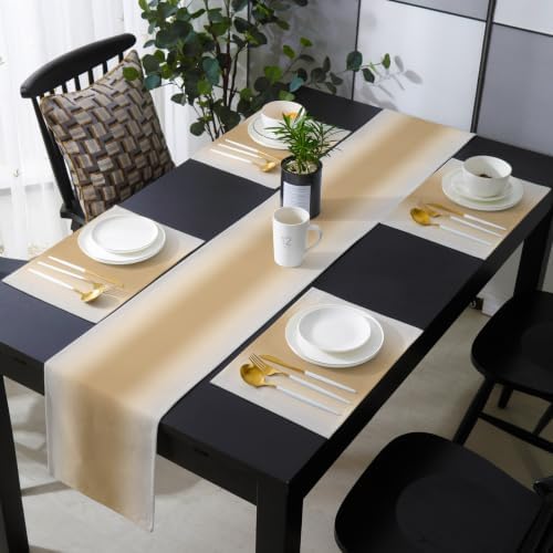 Table Runner and Placemats Set of 6 Beige Solid Color Table Runner