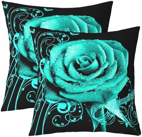 Feelyou Teal Rose Floral Throw Pillow Covers 22"x22" Set of 2 Couple