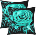 Feelyou Teal Rose Floral Throw Pillow Covers 22"x22" Set of 2 Couple