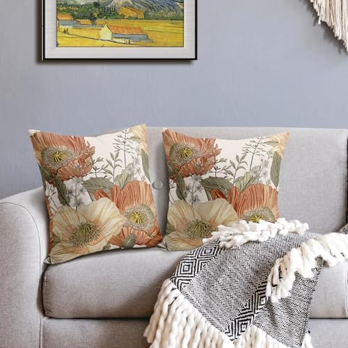 KSLIDS Vintage Floral Decorative Throw Pillow Covers 18x18 Inch Brown