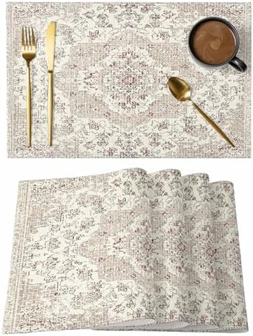Placemats Set of 8, Beige Boho Woven Placemat, Linen Place Mats for