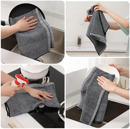 Mordimy Cotton Kitchen Towels (18"x 28", 12 Pack), Grey/Khaki/Black