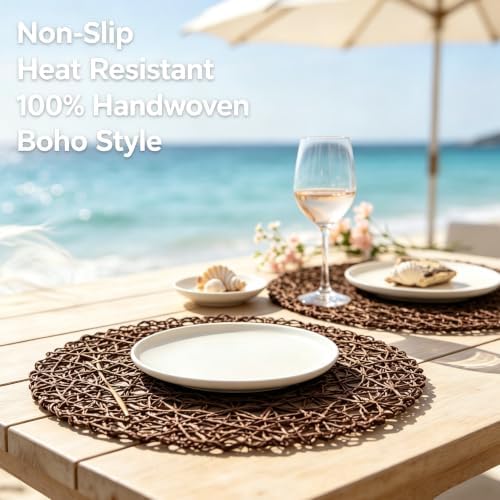 IcosaMro Brown Round Placemats Set of 6 for Dining Table, 13 Inches