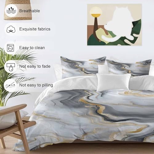 Gray Ombre Marble Bedding 3 Piece Duvet Cover Set Queen Size, Abstract