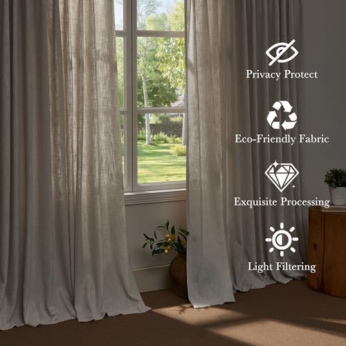 PONY DANCE Cotton Linen Pinch Pleated Curtain 108 inch long for Living
