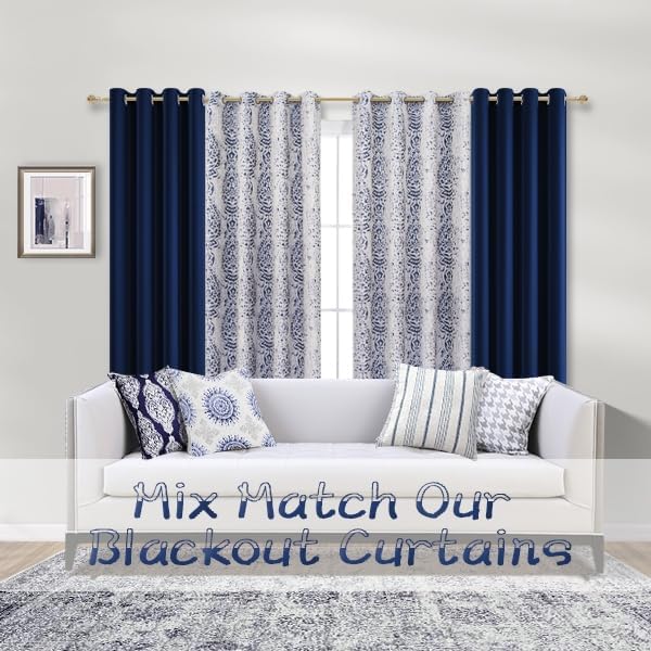 Mrs.Naturall Navy Blue Blackout Curtains 96 Inches Long 2 Panel