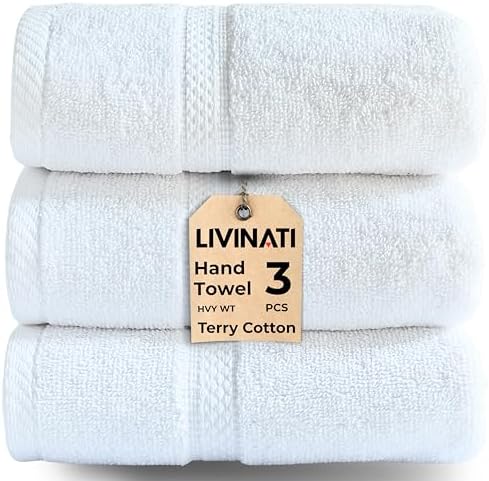 White 100% Cotton Bath Hand Towels for Bathroom - Thick Luxury Soft