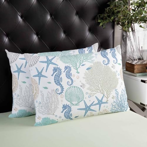 Outdoor Pillow Covers with Inserts,Coral Seahorse Coastal Waterproof