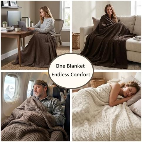WDCOZY Taupe Waffle Throw Blanket for Couch Bed, Reversible Super Soft