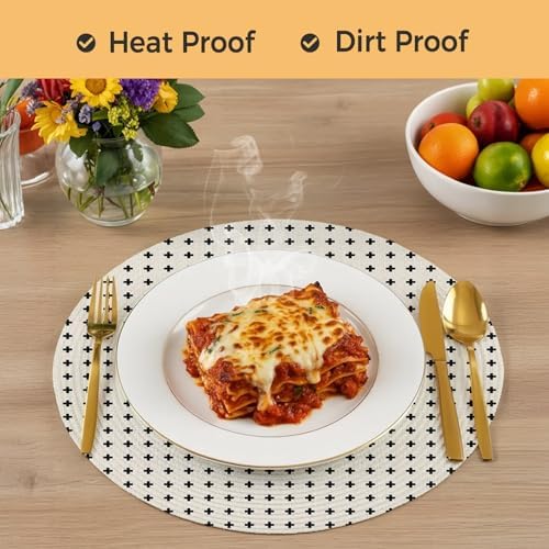Minimalist Plus Sign Round Braided Placemats Set of Set of 8 Heat