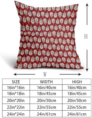 Floral Pillow Covers 18x18 Inch Set of 2 Dark Red Flowers Block Print