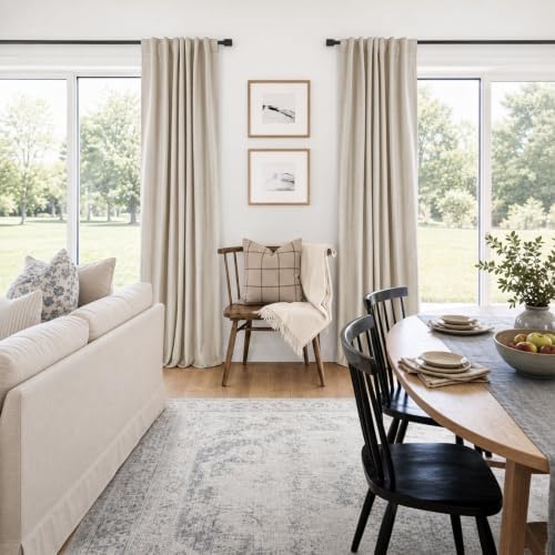 Linen Total Blackout Curtains for Bedroom Living Room 120 Inch, Cream