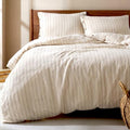 Lavien Home 100% Turkish Cotton Duvet Cover Set Queen, Striped Beige