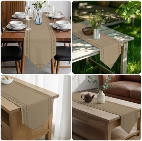 Table Runners 13x108 Inches Long, Beige Textured Woven Pattern Table