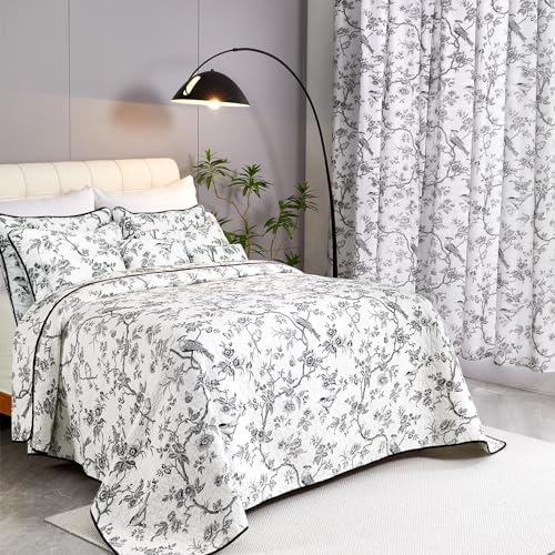 EVENHUG 100% Cotton Quilt Queen Size Black Bird Bedding Set Double