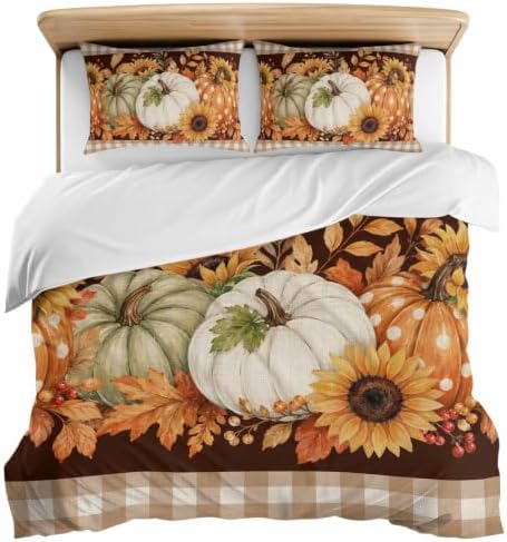Duvet Cover Cal King Size, Thanksgiving Pumpkins 3-Piece Bedding
