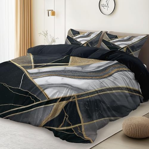 Aesthetic Bedding Grey Duvet Cover Queen Size, Reversible Abstract