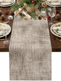 Brown Beige Table Runner - 90 Inch Long, Farmhouse Linen Texture