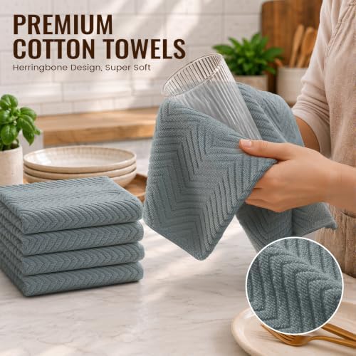 Homaxy 8 Pack 100% Cotton Kitchen Towels and Dishcloths Set, Grey