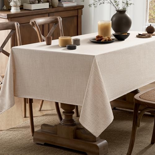 MIULEE Linen Textured Rectangle Tablecloth 52x70 Inch Ivory