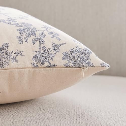 2 Pack French Floral Throw Pillow Covers 22x22in, Blue/Cream