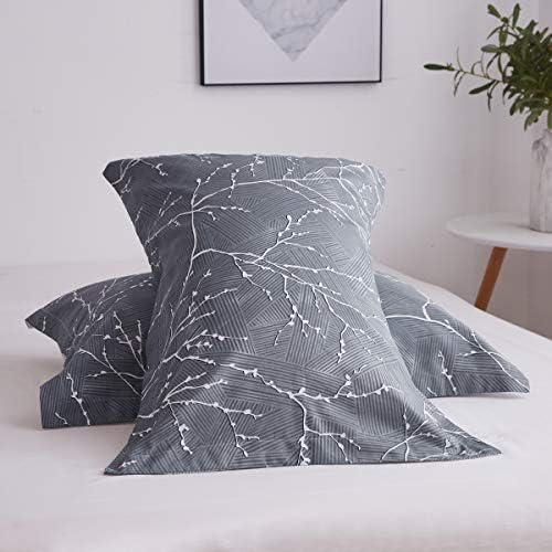OAITE Queen Duvet Cover Set 3pcs 100% Cotton Grey Branch