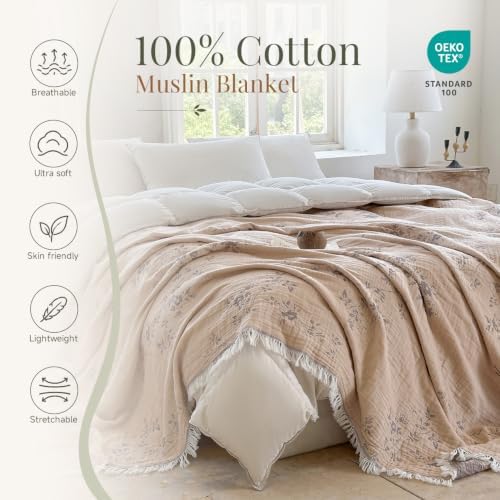 Simple&Opulence Cotton Muslin Blanket Queen 90"x90", Reversible