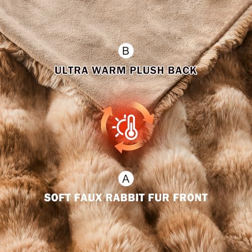 EMME Faux Rabbit Fur Bubble King Blanket, Tie Dye Brown 108" x 90"