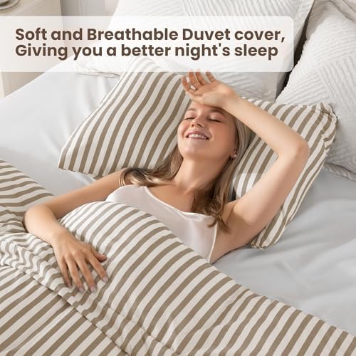 ROSE&RISY Duvet Cover Set King Size, Linen Grey Striped Comforter