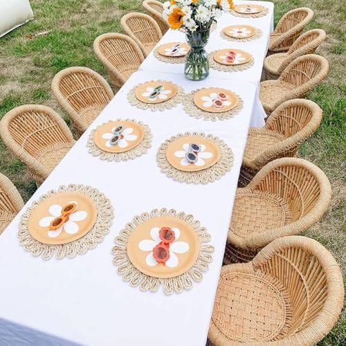 IcosaMro 12 Inch Boho Round Woven Placemats for Dining Table Set of 4