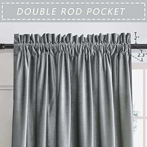 Gray Velvet Curtains 120 inches for Living Room Luxury Room Darkening
